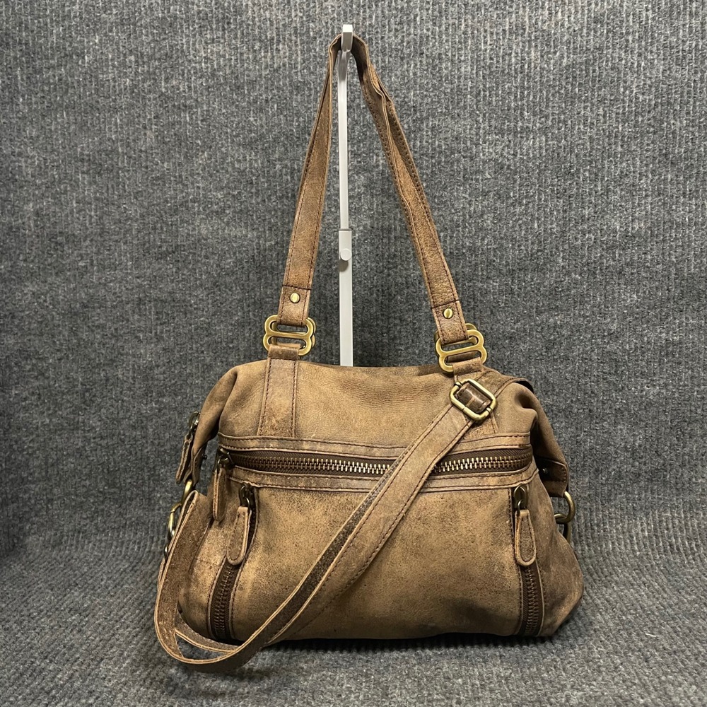 Latico Leathers Crossbody Shoulder‎ Bag Brown Distressed Leather Boho Large